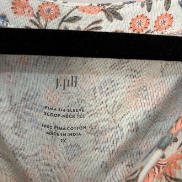 J Jill Pima Cotton 3/4 Sleeve Scoop Neck Tee Floral Size 2X - Picture 4 of 9